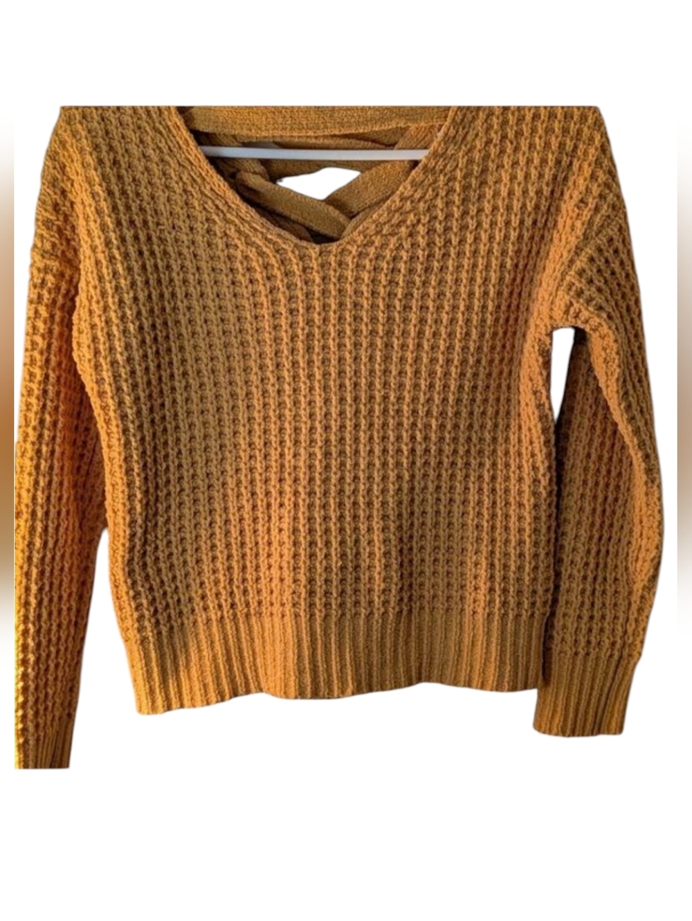 Moral Fiber Mustard V-Neck Super Soft Cable Knit Sweater, Size Small